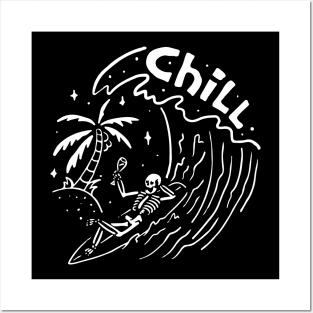 chill skull surfing Posters and Art